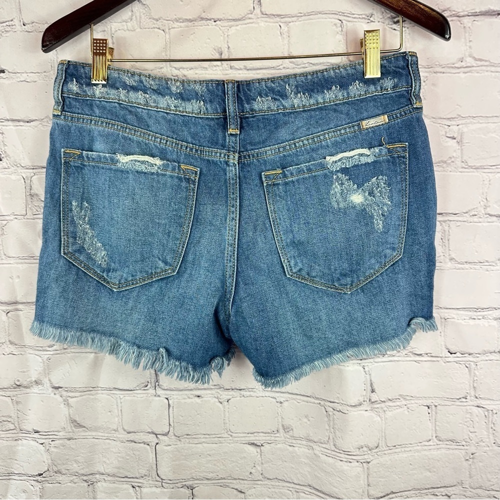 KanCan Blue Distressed Jean cut off Shorts sz 7 27 boho festival beach raw hem - Picture 2 of 8